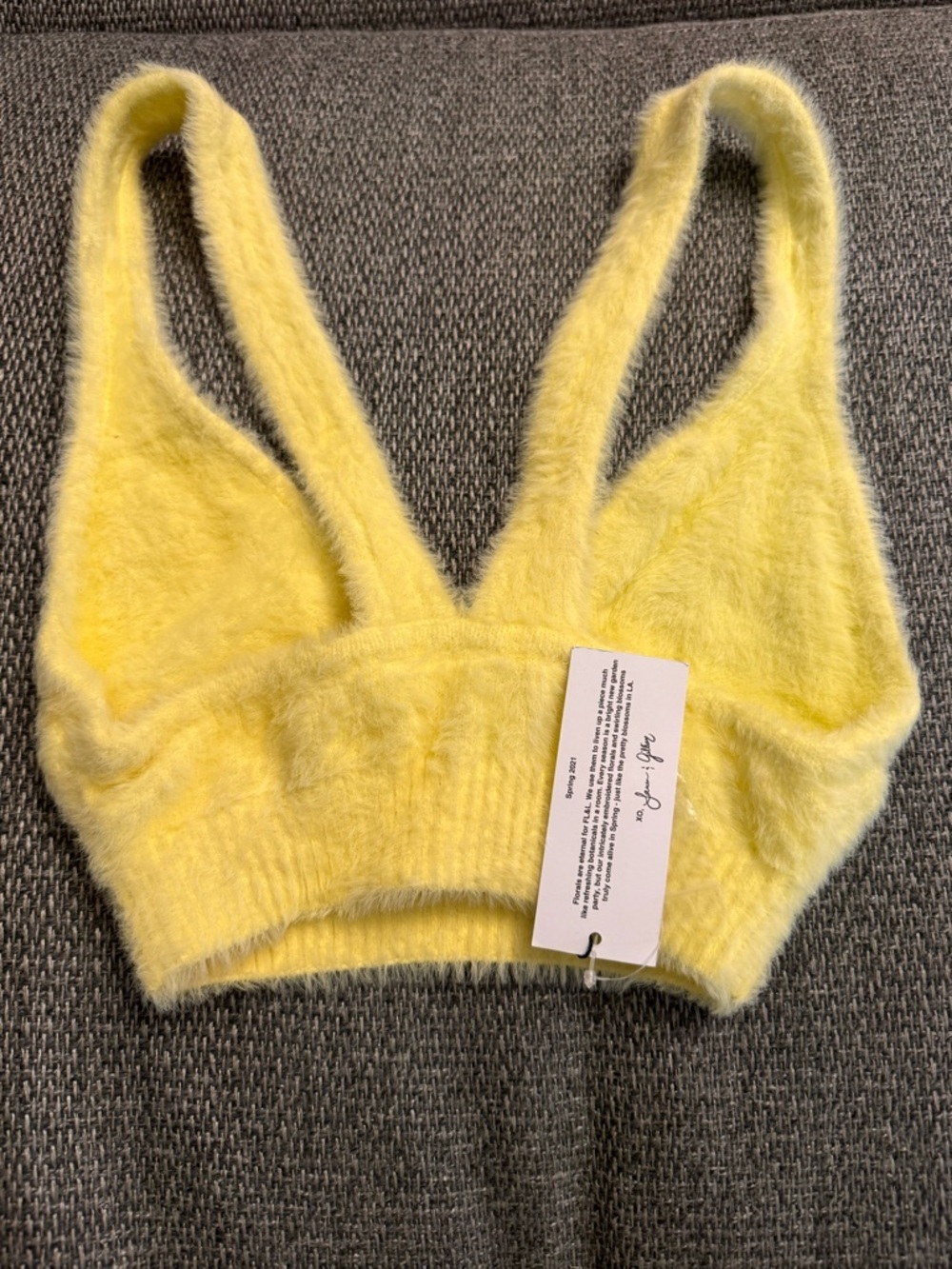For Love & Lemons Yellow Fuzzy Bralette with Pink Button Accent Limited Edition - Picture 6 of 6